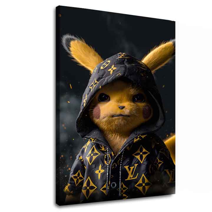Modern vászonkép motívummal: Pikachu: Streetwear király fekete-arany árnyalatokban, popkultúra | Kép Pikachu: Streetwear király – fő