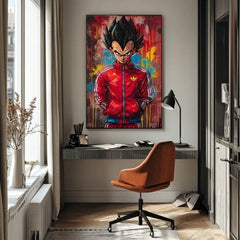 Kézzel festett vászonkép motívummal: Saiyan: Sila bojovníka piros-fekete árnyalatokban, intenzív hangulat, popkultúra és erő és hatalom | Kép Saiyan: Sila bojovníka – termék, nézet 2