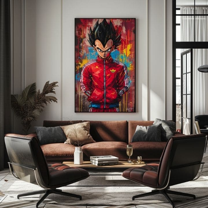 Kézzel festett vászonkép motívummal: Saiyan: Sila bojovníka piros-fekete árnyalatokban, intenzív hangulat, popkultúra és erő és hatalom | Kép Saiyan: Sila bojovníka – termék, nézet 3
