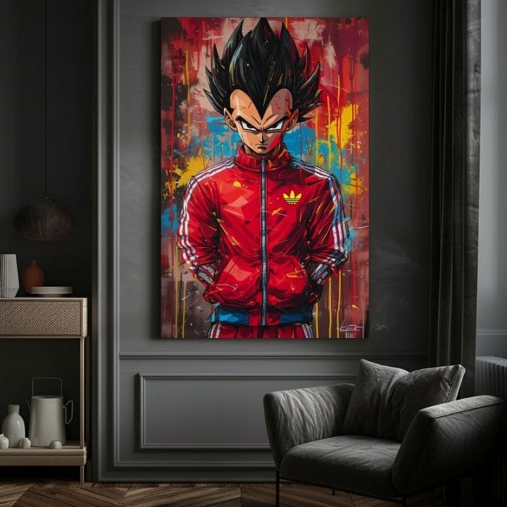 Kézzel festett vászonkép motívummal: Saiyan: Sila bojovníka piros-fekete árnyalatokban, intenzív hangulat, popkultúra és erő és hatalom | Kép Saiyan: Sila bojovníka – termék, nézet 4