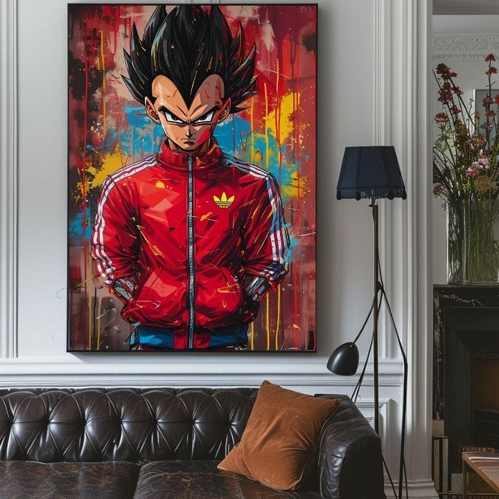 Kézzel festett vászonkép motívummal: Saiyan: Sila bojovníka piros-fekete árnyalatokban, intenzív hangulat, popkultúra és erő és hatalom | Kép Saiyan: Sila bojovníka – termék, nézet 5