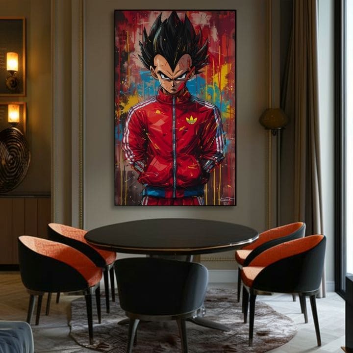 Kézzel festett vászonkép motívummal: Saiyan: Sila bojovníka piros-fekete árnyalatokban, intenzív hangulat, popkultúra és erő és hatalom | Kép Saiyan: Sila bojovníka – termék