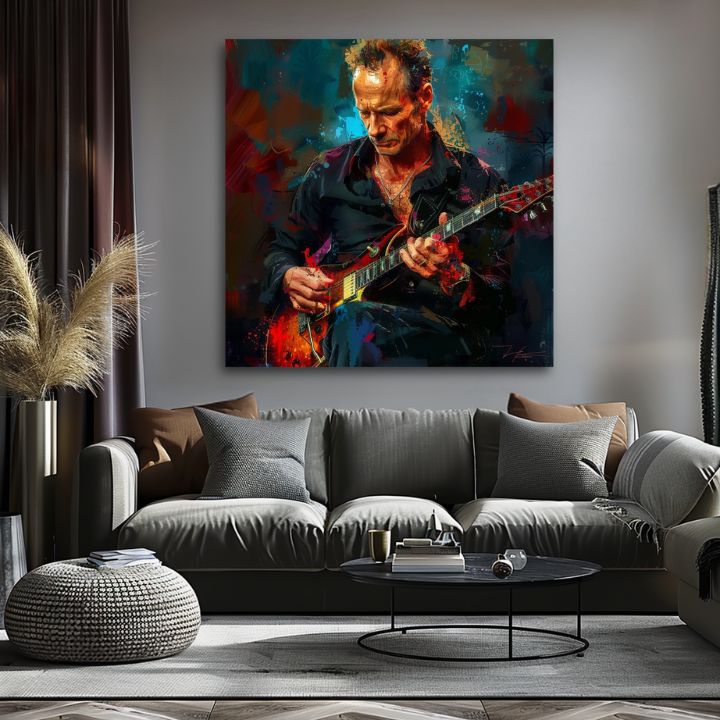 Kézzel festett vászonkép motívummal: Sting - Király Grammy kék-piros árnyalatokban, intenzív hangulat, rock and roll és kreativitás | Kép Sting - Király Grammy – termék, nézet 2
