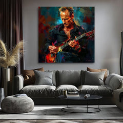 Kézzel festett vászonkép motívummal: Sting - Király Grammy kék-piros árnyalatokban, intenzív hangulat, rock and roll és kreativitás | Kép Sting - Király Grammy – termék, nézet 2