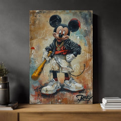 Kézzel festett vászonkép motívummal: Street Mickey na vásznon fekete-fehér árnyalatokban, merész hangulat, popkultúra és városi élet | Kép Street Mickey na vásznon – termék, nézet 2
