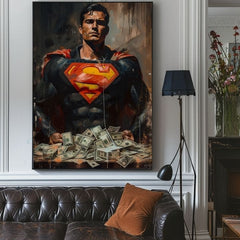 Kézzel festett vászonkép motívummal: Superman: Muž peňazí piros-sárga árnyalatokban, erő és hatalom | Kép Superman: Muž peňazí – termék