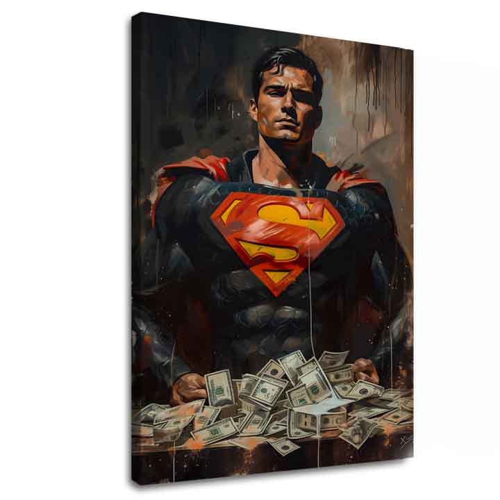 Kézzel festett vászonkép motívummal: Superman: Muž peňazí piros-sárga árnyalatokban, erő és hatalom | Kép Superman: Muž peňazí – fő