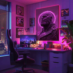 Modern vászonkép motívummal: Thanos: Pán osudu lila-fekete árnyalatokban, erő és hatalom | Kép Thanos: Pán osudu – termék