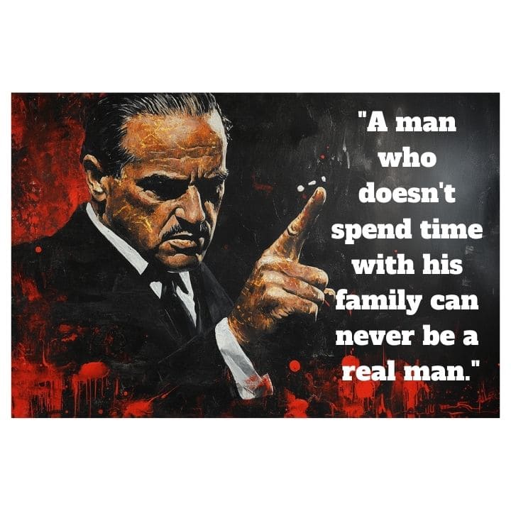 Pop art vászonkép motívummal: The Godfather na vásznon, férfi öltönyben fekete-piros árnyalatokban, intenzív hangulat, család és erő és hatalom – fő