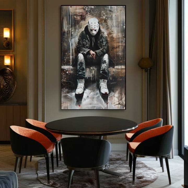 Kézzel festett vászonkép motívummal: The Silent Killer fekete-fehér árnyalatokban, városi élet | Kép The Silent Killer – termék