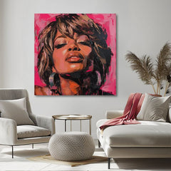Kézzel festett vászonkép motívummal: Tina Turner - Királynő rocku, fejhallgató barna árnyalatokban, érzéki hangulat, szépség | Kép Tina Turner - Királynő rocku – termék, nézet 2