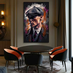 Kézzel festett vászonkép motívummal: Tommy Shelby: Király ulíc, szivar szürke-fekete árnyalatokban | Kép Tommy Shelby: Király ulíc – termék, nézet 2