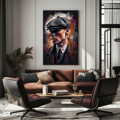 Kézzel festett vászonkép motívummal: Tommy Shelby: Király ulíc, szivar szürke-fekete árnyalatokban | Kép Tommy Shelby: Király ulíc – termék, nézet 3