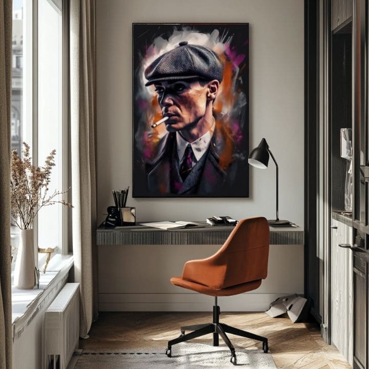 Kézzel festett vászonkép motívummal: Tommy Shelby: Király ulíc, szivar szürke-fekete árnyalatokban | Kép Tommy Shelby: Király ulíc – termék, nézet 5