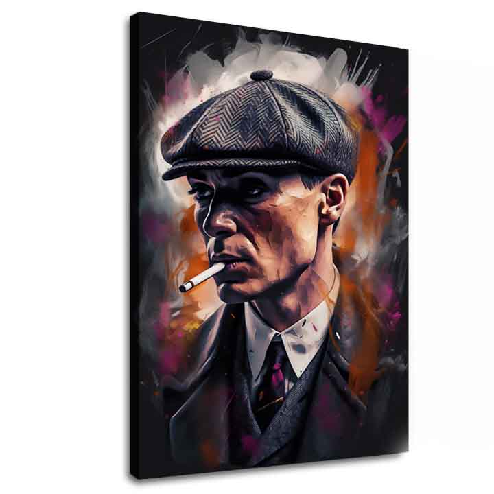 Kézzel festett vászonkép motívummal: Tommy Shelby: Király ulíc, szivar szürke-fekete árnyalatokban | Kép Tommy Shelby: Király ulíc – fő