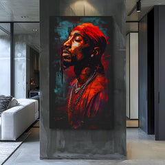 Kézzel festett vászonkép motívummal: Tupac Shakur - Ikona za mikrofónom piros-fekete árnyalatokban, intenzív hangulat | Kép Tupac Shakur - Ikona za mikrofónom – termék, nézet 2
