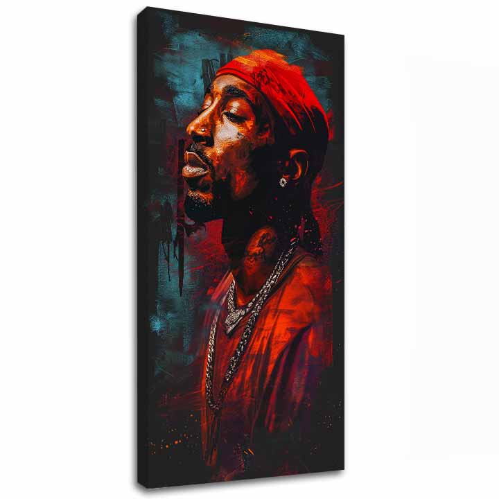 Kézzel festett vászonkép motívummal: Tupac Shakur - Ikona za mikrofónom piros-fekete árnyalatokban, intenzív hangulat | Kép Tupac Shakur - Ikona za mikrofónom – fő