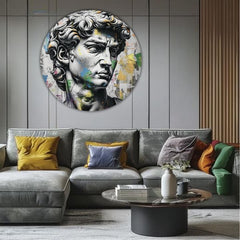 Pop art vászonkép motívummal: Antický nézet Davida kék-rózsaszín árnyalatokban, intenzív hangulat, idő, alkalmas a iroda számára | Kerek képek s akrylom Antický nézet Davida – termék, nézet 2