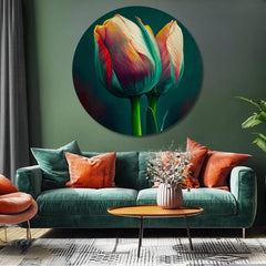 Pop art vászonkép motívummal: Manželský slub, tulipánok, virágok, természet kék-narancs árnyalatokban, elegáns hangulat, természet és tavaszi hangulat – termék