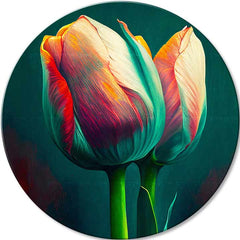 Pop art vászonkép motívummal: Manželský slub, tulipánok, virágok, természet kék-narancs árnyalatokban, elegáns hangulat, természet és tavaszi hangulat – fő