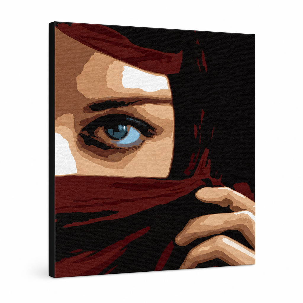 Kézzel festett POP Art Eye 1 darab szemfestés – 3D látvány a kézzel festett vászonról fehér háttéren. Domináns színek: barna, fekete, zöld, piros, kék.