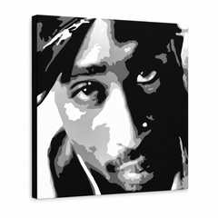 Kézzel festett POP Art festmény 2 PAC 1 darab 2pac – 3D látvány a kézzel festett vászonról fehér háttéren. Domináns színek: fekete, fehér, szürke.