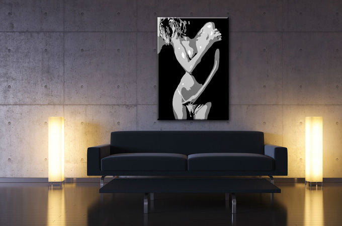 Kézzel festett POP Art kép Nude Woman - vászonkép felakasztva az enteriőrben modern nappali számára, elegáns fali dekoráció, minőségi vászonnyomat