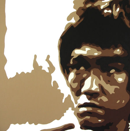 Kézzel festett vászonkép motívummal: AL Bruce Lee barna-fehér árnyalatokban, intenzív hangulat, erő és ikonográfia | Kézzel festett POP Art kép AL Bruce Lee – termék, nézet 2