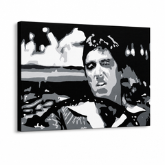 Kézzel festett POP Art festmény AL PACINO 1 db al13 – 3D látvány a kézzel festett vászonról fehér háttéren. Domináns színek: fekete, fehér, szürke.