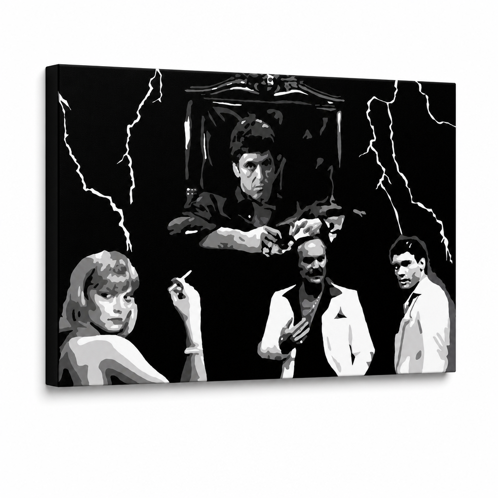 Kézzel festett POP Art festmény AL PACINO 1 db al15 – 3D látvány a kézzel festett vászonról fehér háttéren. Domináns színek: fekete, fehér, szürke.