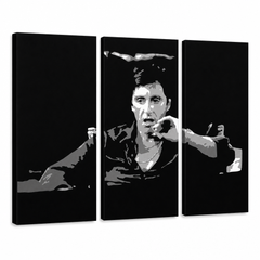 Kézzel festett POP Art festmény AL PACINO 3 darab al16 – 3D látvány a kézzel festett vászonról fehér háttéren. Domináns színek: fekete, szürke, fehér.