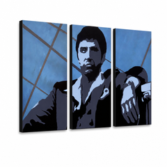 Kézzel festett POP Art festmény AL PACINO 3 darab al19 – 3D látvány a kézzel festett vászonról fehér háttéren. Domináns színek: kék, fekete, fehér.