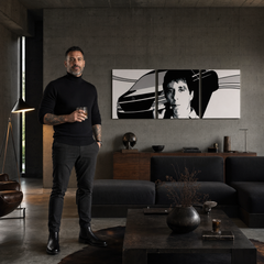 Kézzel festett POP Art festmény AL PACINO 3 darab al9 – kép modern férfi belső térben, lifestyle vizualizáció. Domináns színek: fekete, fehér, szürke.