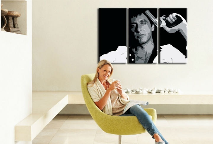 Pop art kép motívummal: AL PACINO, természet fehér-szürke árnyalatokban | Kézzel festett POP Art kép AL PACINO, filmvilág és erő és hatalom – előnézet