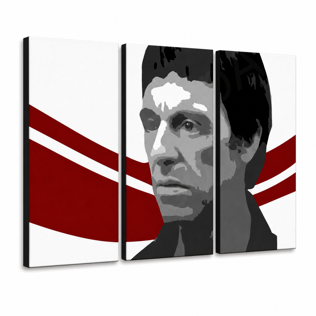 Kézzel festett POP Art festmény AL PACINO 6 részes al6 – 3D látvány a kézzel festett vászonról fehér háttéren. Domináns színek: fekete, piros, fehér.