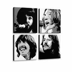 Kézzel festett POP Art festmény BEATLES 4 db bea4 – 3D látvány a kézzel festett vászonról fehér háttéren. Domináns színek: fekete, fehér, szürke.