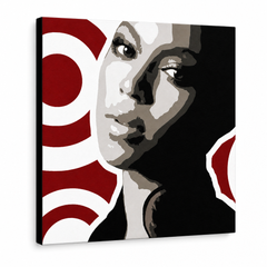 Kézzel festett POP Art festmény BEYONCÉ 1 db bey3 – 3D látvány a kézzel festett vászonról fehér háttéren. Domináns színek: fekete, piros, barna, fehér, szürke.
