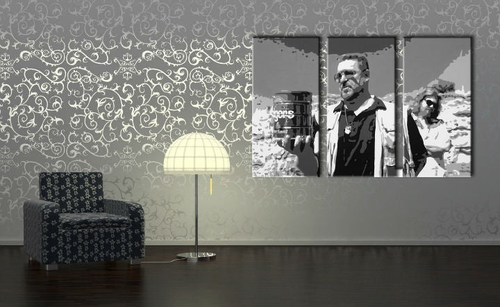 Pop art kép motívummal: Big Lebowski fehér-szürke árnyalatokban | Kézzel festett POP Art kép Big Lebowski, erő és hatalom – előnézet