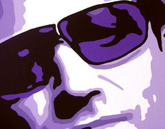 Kézzel festett vászonkép motívummal: Bono-U2 lila-fekete árnyalatokban, titok és városi élet | Kézzel festett POP Art kép Bono-U2 – termék, nézet 2
