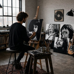 Kézzel festett POP Art festmény Boy Toy 3 darab boytoy játék – Papilora műterem – POP Art vászon kézi festése. Domináns színek: fekete, narancssárga, szürke.