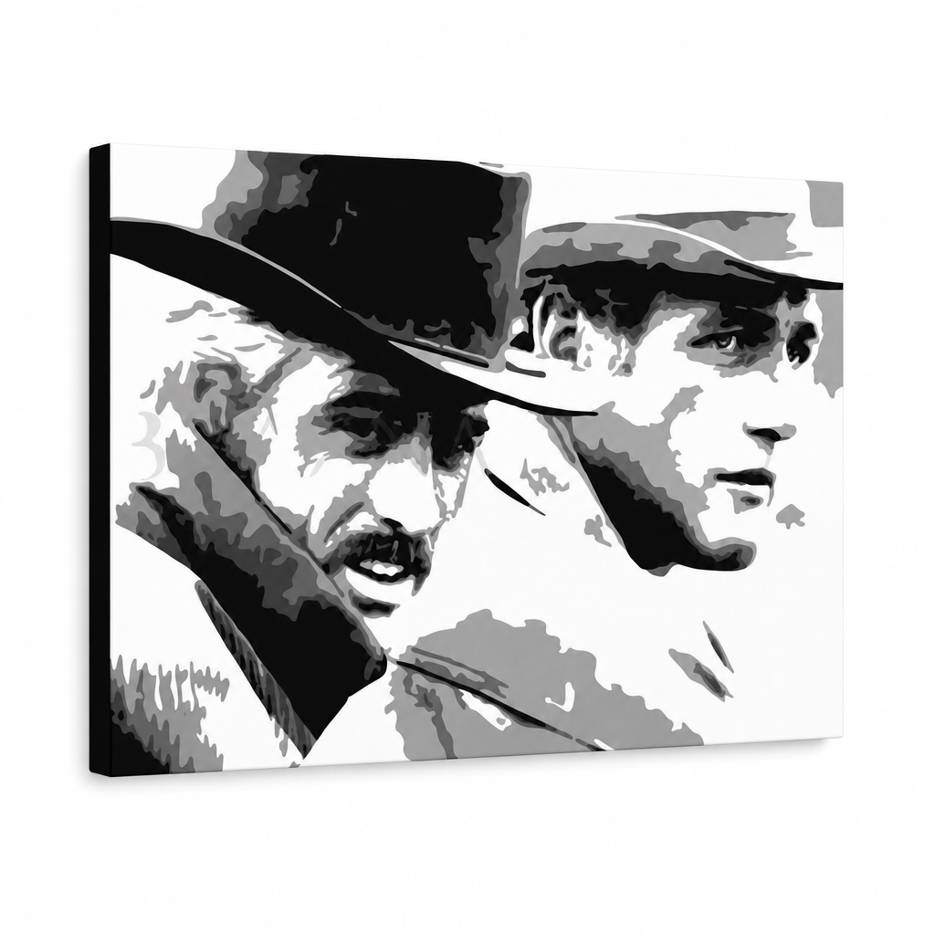 Kézzel festett POP Art festmény Butch Cassidy 1 db bc – 3D látvány a kézzel festett vászonról fehér háttéren. Domináns színek: fekete, fehér, szürke.