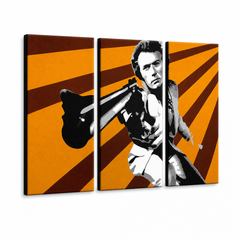 Kézzel festett POP Art festmény Clint Eastwood 3 rész ce – 3D látvány a kézzel festett vászonról fehér háttéren. Domináns színek: narancssárga, barna, fekete.
