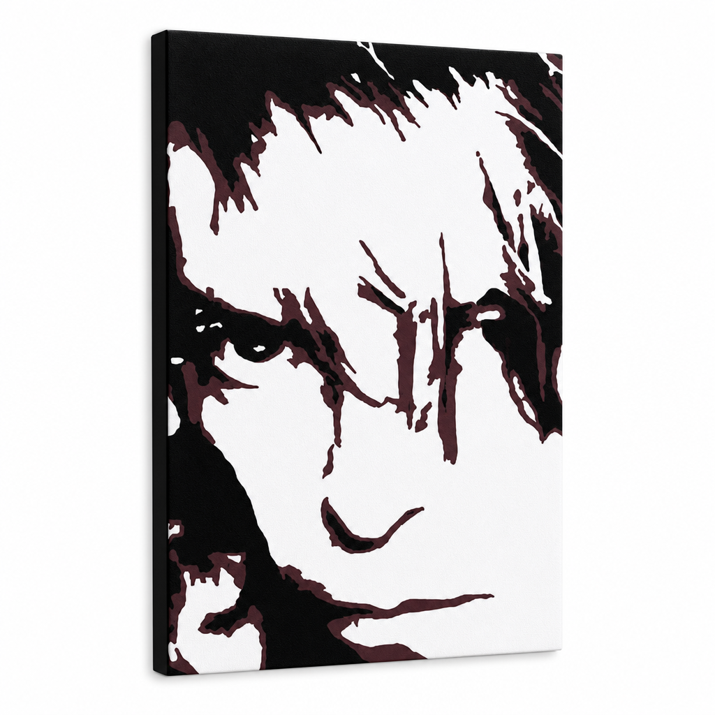 Kézzel festett POP Art festmény David Bowie 1 db db – 3D látvány a kézzel festett vászonról fehér háttéren. Domináns színek: fekete, barna, fehér.