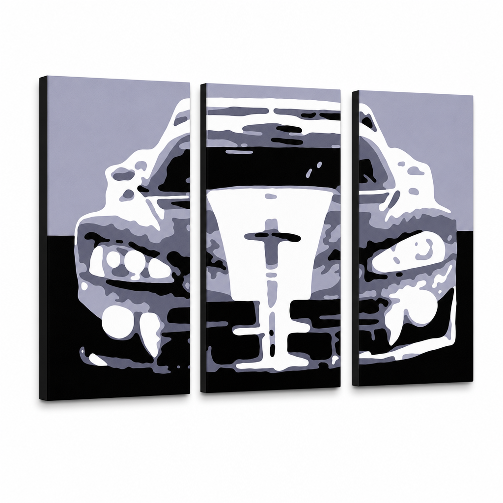 Kézzel festett POP Art festmény Dodge Viper GTS 3 darab vip – 3D látvány a kézzel festett vászonról fehér háttéren. Domináns színek: fekete, szürke, fehér.