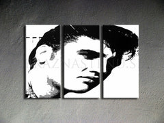 Kézzel festett vászonkép motívummal: ELVIS fekete-fehér árnyalatokban, merész hangulat, rock and roll és zenei történelem | Kézzel festett POP Art kép ELVIS – termék