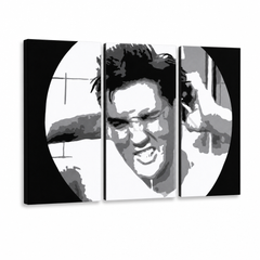 Kézzel festett POP Art festmény ELVIS 3 darab el2 – 3D látvány a kézzel festett vászonról fehér háttéren. Domináns színek: fekete, fehér, sárga.