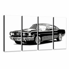 Kézzel festett POP Art festmény Ford Mustang 4 darab fm – 3D látvány a kézzel festett vászonról fehér háttéren. Domináns színek: fekete, szürke, fehér.