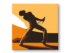 Kézzel festett kép motívummal: FREDDIE MERCURY, hegy arany-barna árnyalatokban | Kézzel festett POP Art kép FREDDIE MERCURY, kaland – előnézet