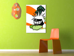 Kézzel festett vászonkép motívummal: Funny fehér-zöld árnyalatokban felakasztva az enteriőrben nappali számára, játékos hangulat | Kézzel festett POP Art kép Funny – enteriőr