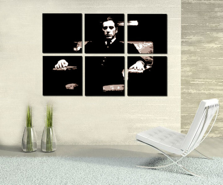 Kézzel festett vászonkép motívummal: GODFATHER fekete-fehér árnyalatokban, drámai hangulat, minimalizmus | Kézzel festett POP Art kép GODFATHER – fő